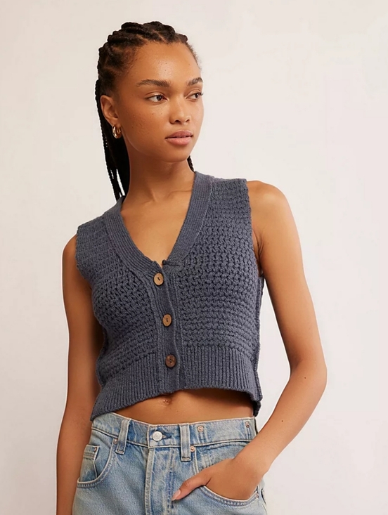 Free People Jackets & Blazers - Free People Ava Knit Vest in Charcoal Blue